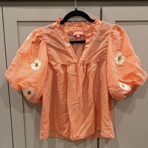 THML Orange Blouse with White Floral Details